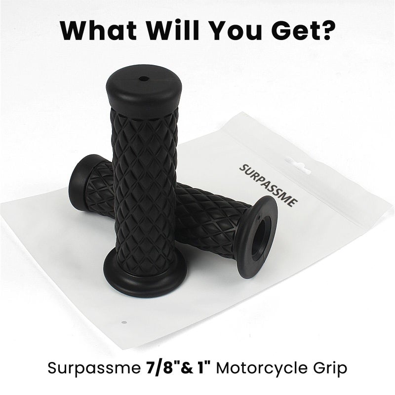 surpassme Motorcycle Grips Non Slip Rubber Bar End Thruster Grip 7/8" 22mm 24mm Motorcycle Comfort Hand Handlebar Grip Thruster Grip (Black) - Image 5